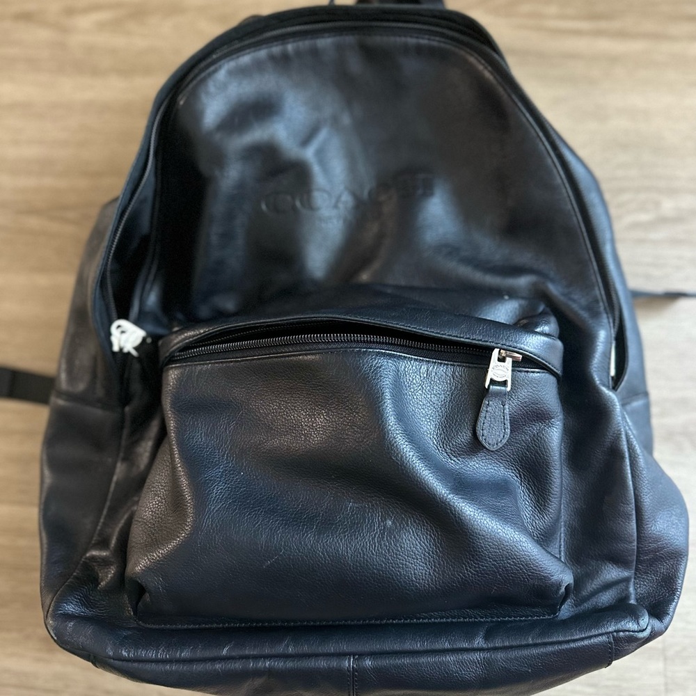 Black Leather Coach backpack.